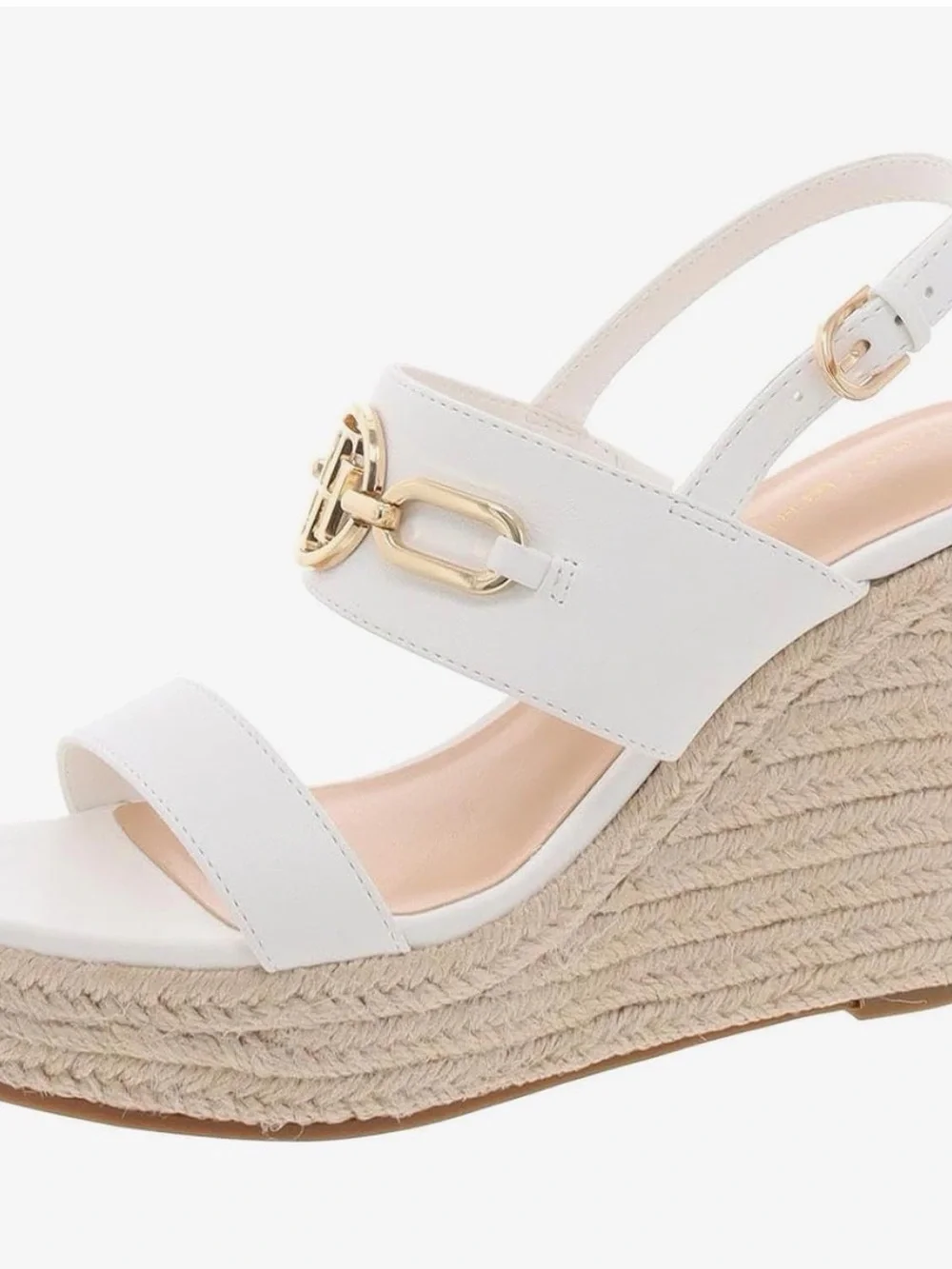 Tommy Hilfiger White Espadrille Platform Sandal with Gold-Tone Logo